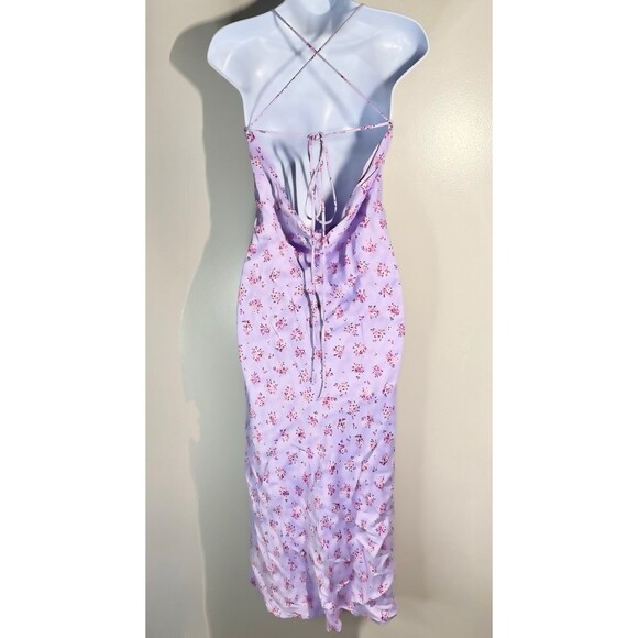 NWOT Zara Satin Purple Floral Print Low Back Tie Waist French Belle Slip Dress M - Picture 4 of 7